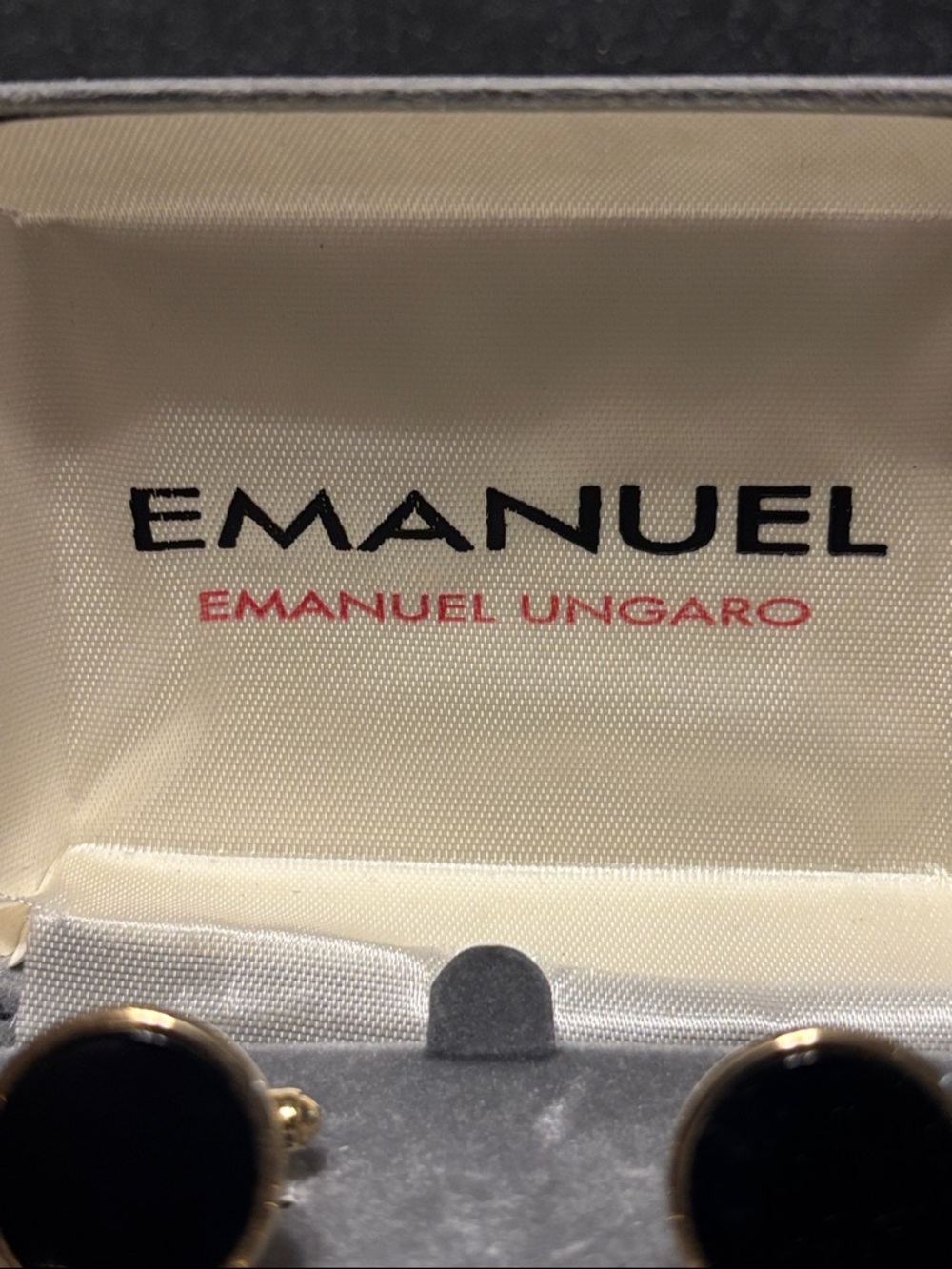Emanuel Ungaro Black and Gold Round Cufflinks with Matching Studs - Picture 2 of 13